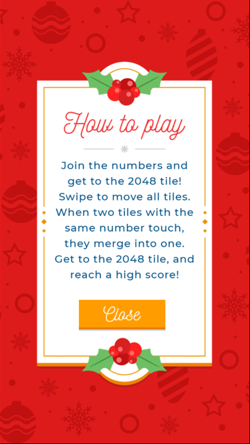 2048 Christmas Game How to Play Screen Screenshot.
