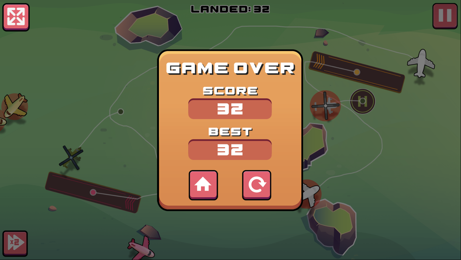 Air Traffic Control Rock Zone Game Over Screen Screenshot.