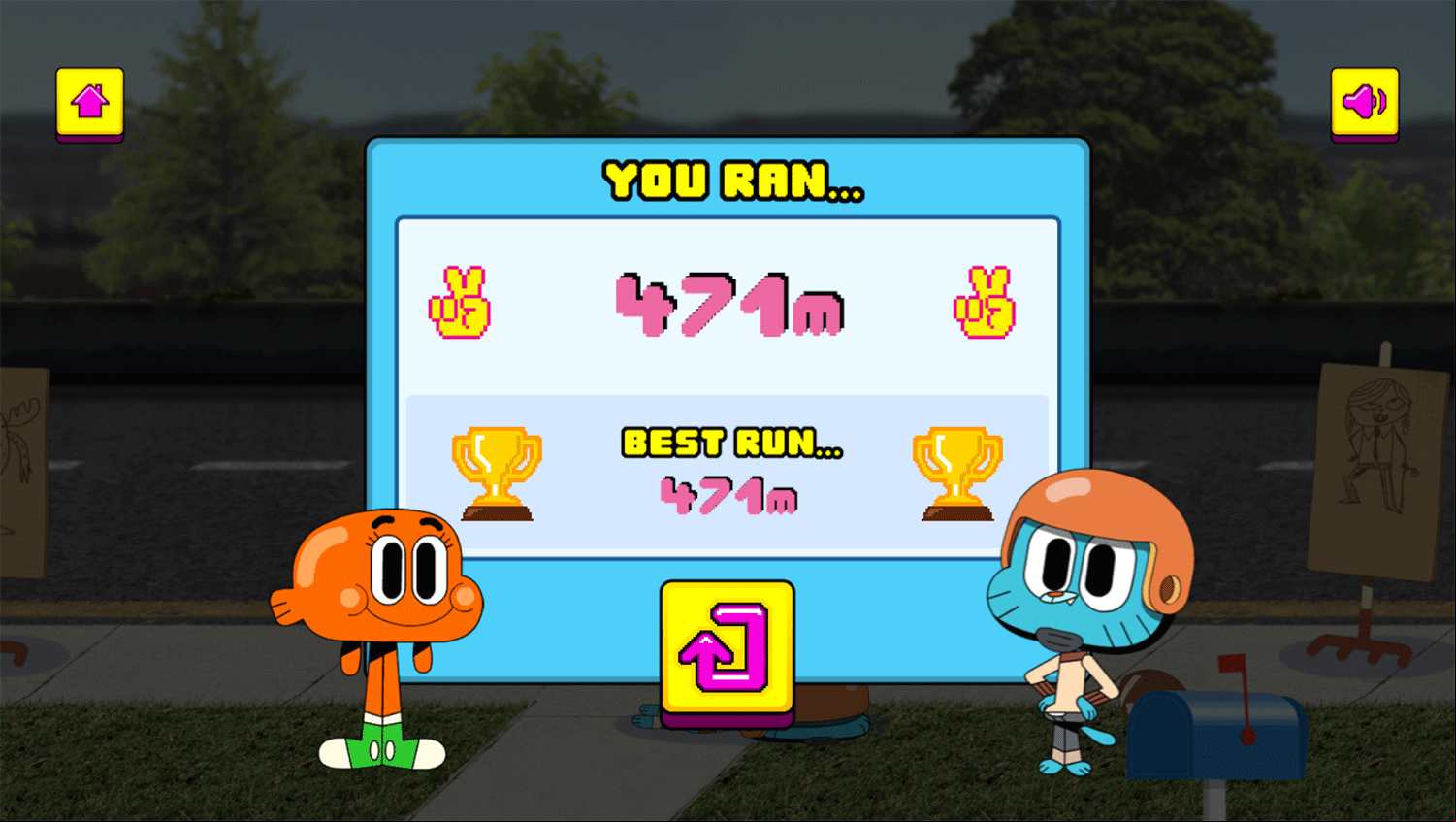 Amazing World of Gumball Go Long Game Result Screenshot.