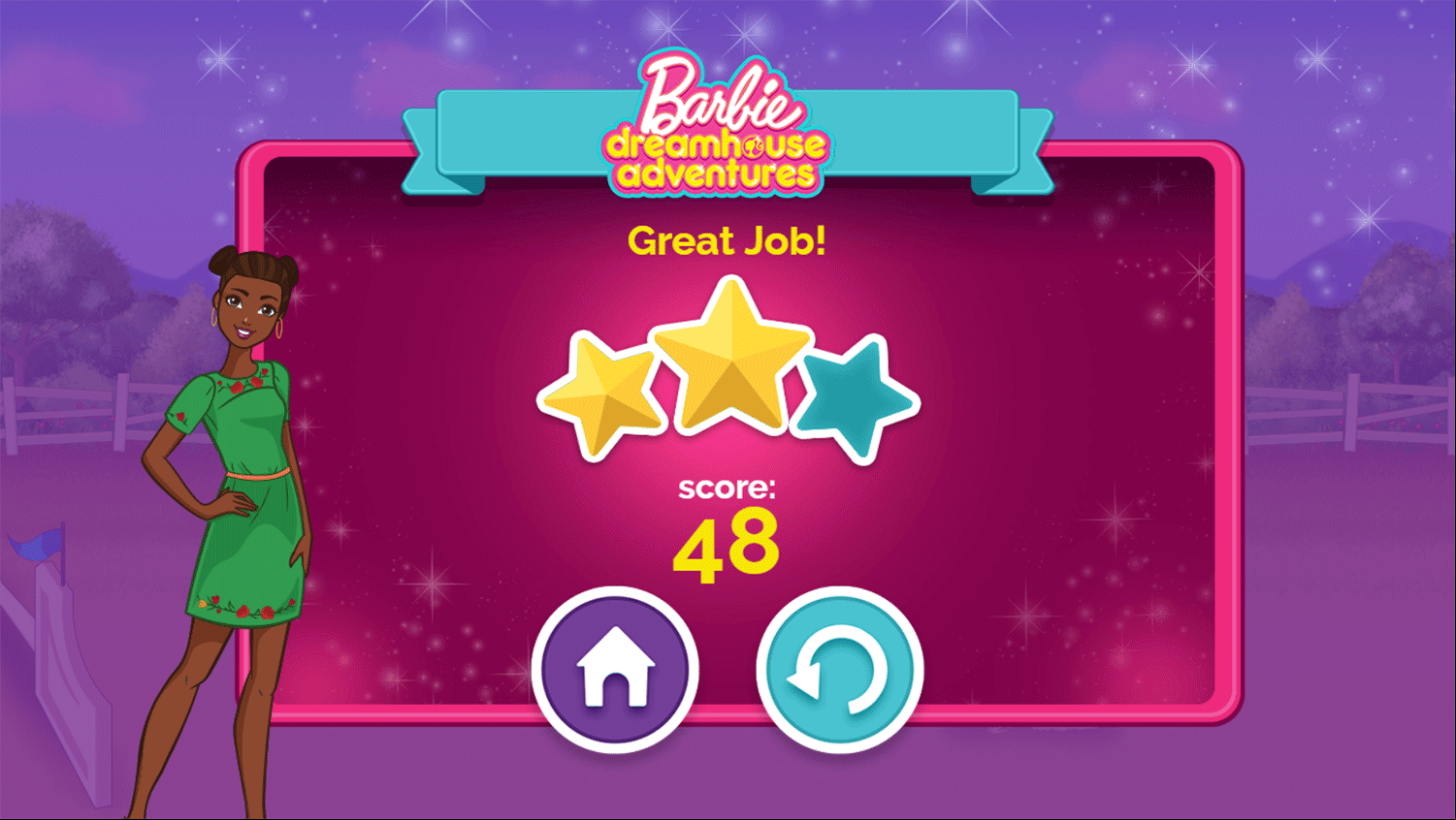 Barbie Dreamhouse Adventure Horse Riding with Nikki Game Score Screenshot.