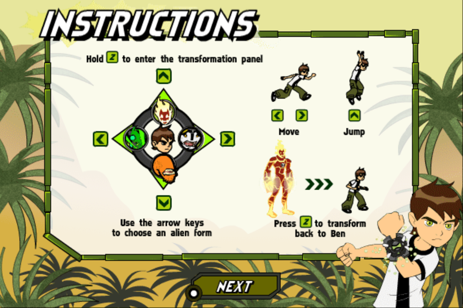 Ben 10 Race Against Time Savage Pursuit Game Instructions Screenshot.
