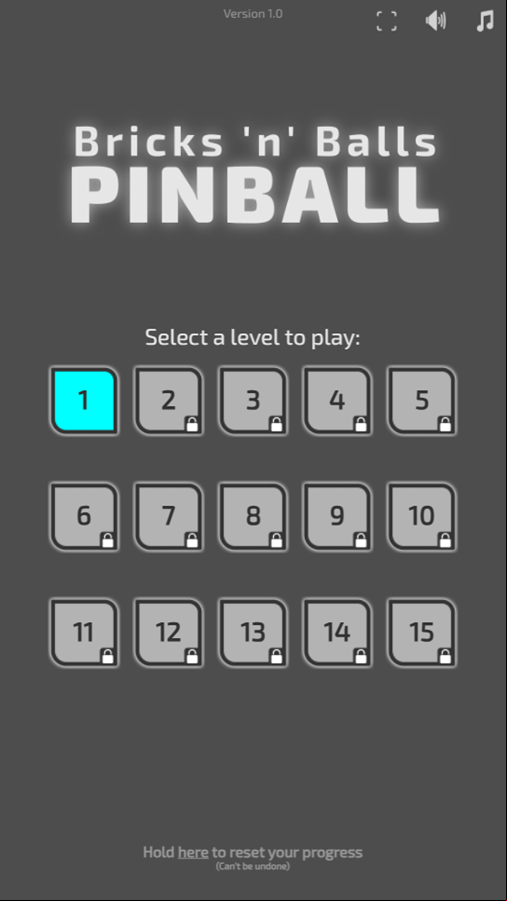 Bricks N Balls Pinball Game Level Select Screenshot.