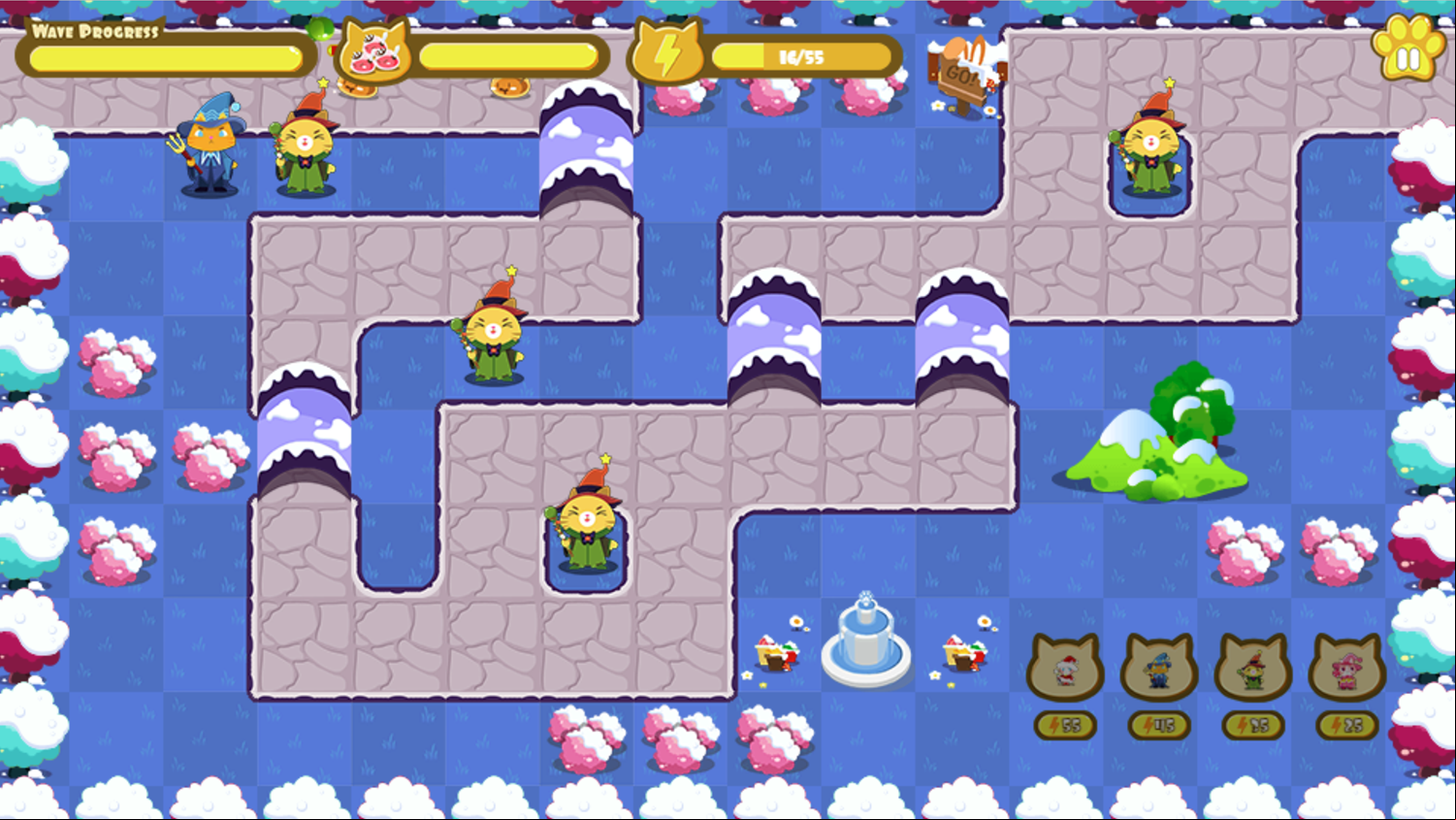 Cat Wizard Defense Game Water Level Screenshot.