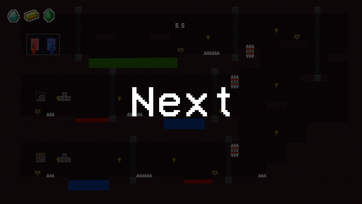 Fire Steve and Water Alex Game Level Complete Screenshot.