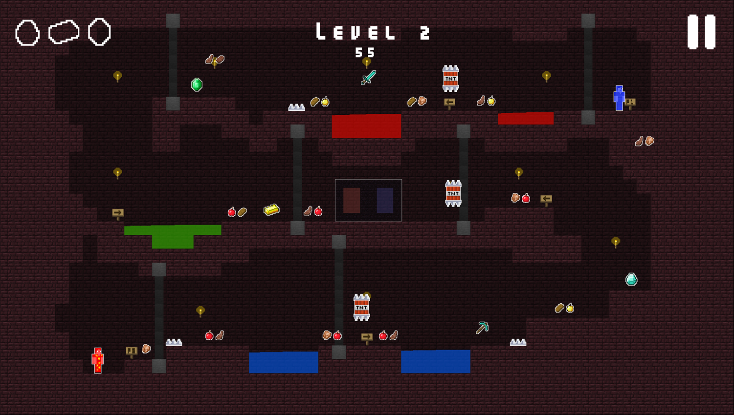 Fire Steve and Water Alex Game Next Level Screenshot.