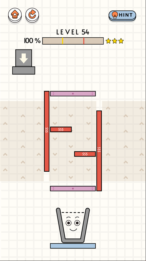 Happy Filled Glass 4 Game Level With Pink Spinning Platforms Screenshot.