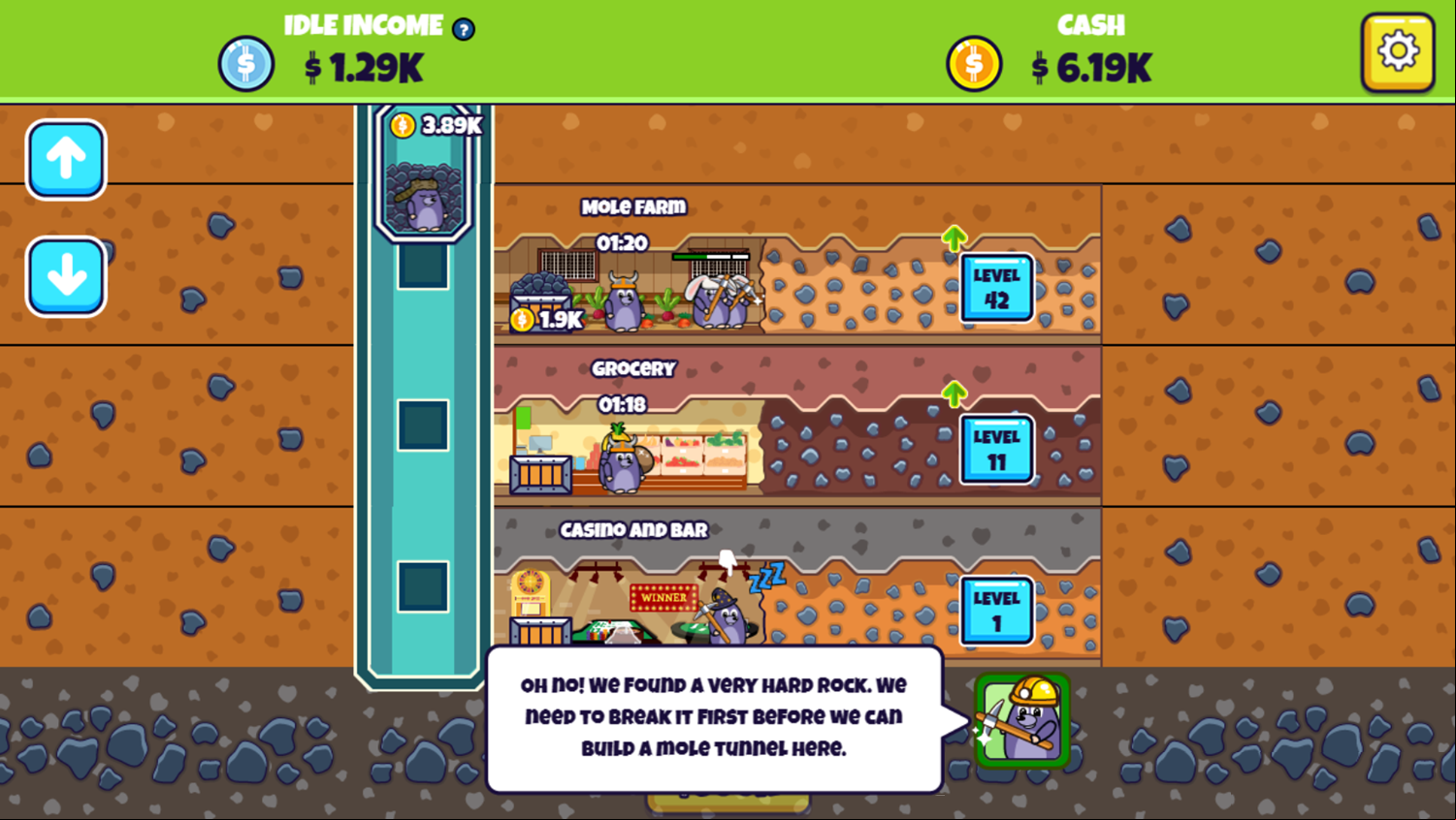Idle Mole Empire Game Break Hard Rock Screenshot.