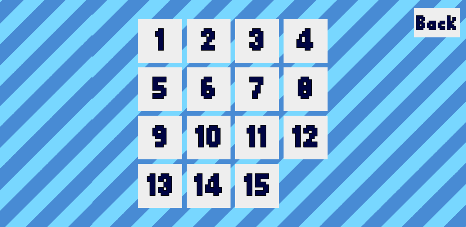 Keydown Game Level Select Screen Screenshot.
