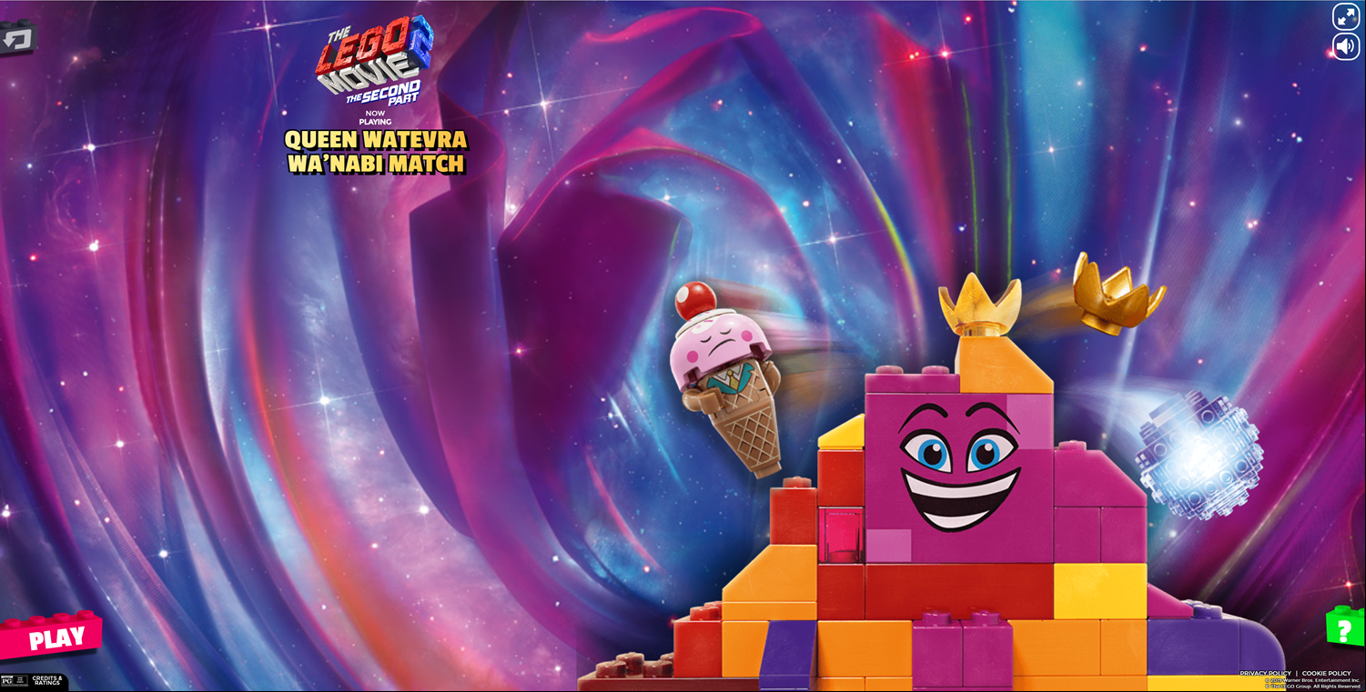 LEGO Movie 2 Queen Watevra Wa'nabi Match Game Welcome Screen Screenshot.