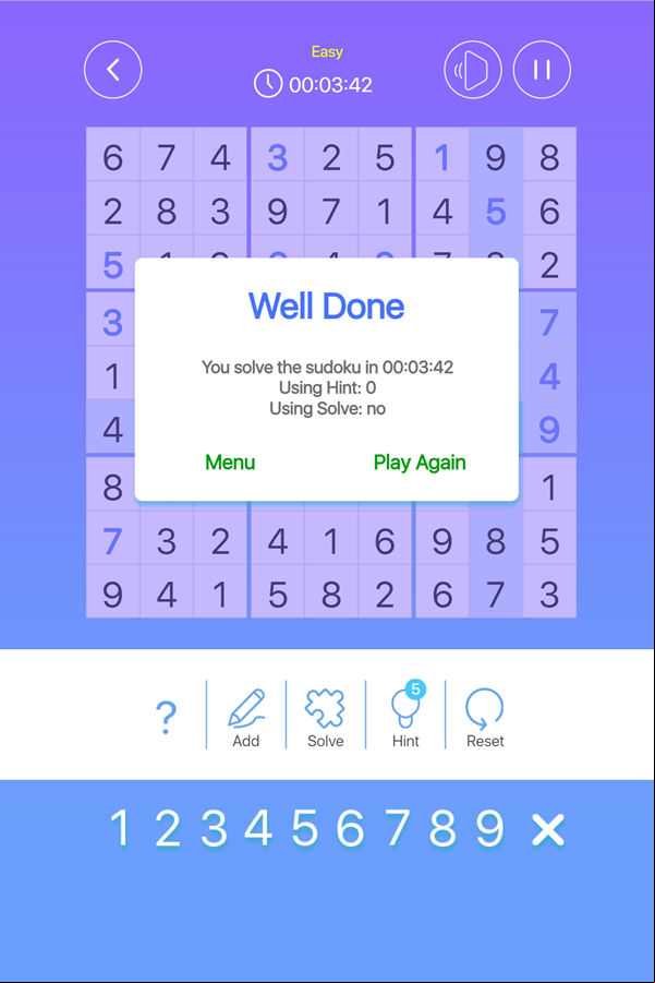 Master Sudoku Game Level Beat Screen Screenshot.