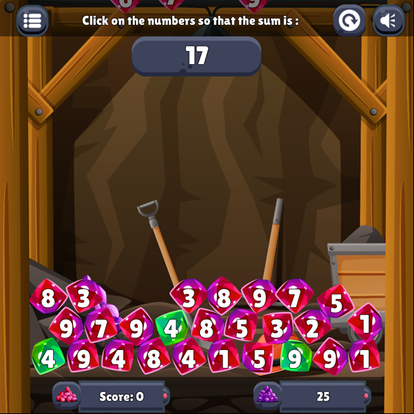 Math Sum Diamond Game Start Screenshot.