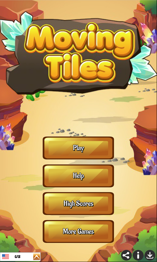 Moving Tiles Game Welcome Screen Screenshot.