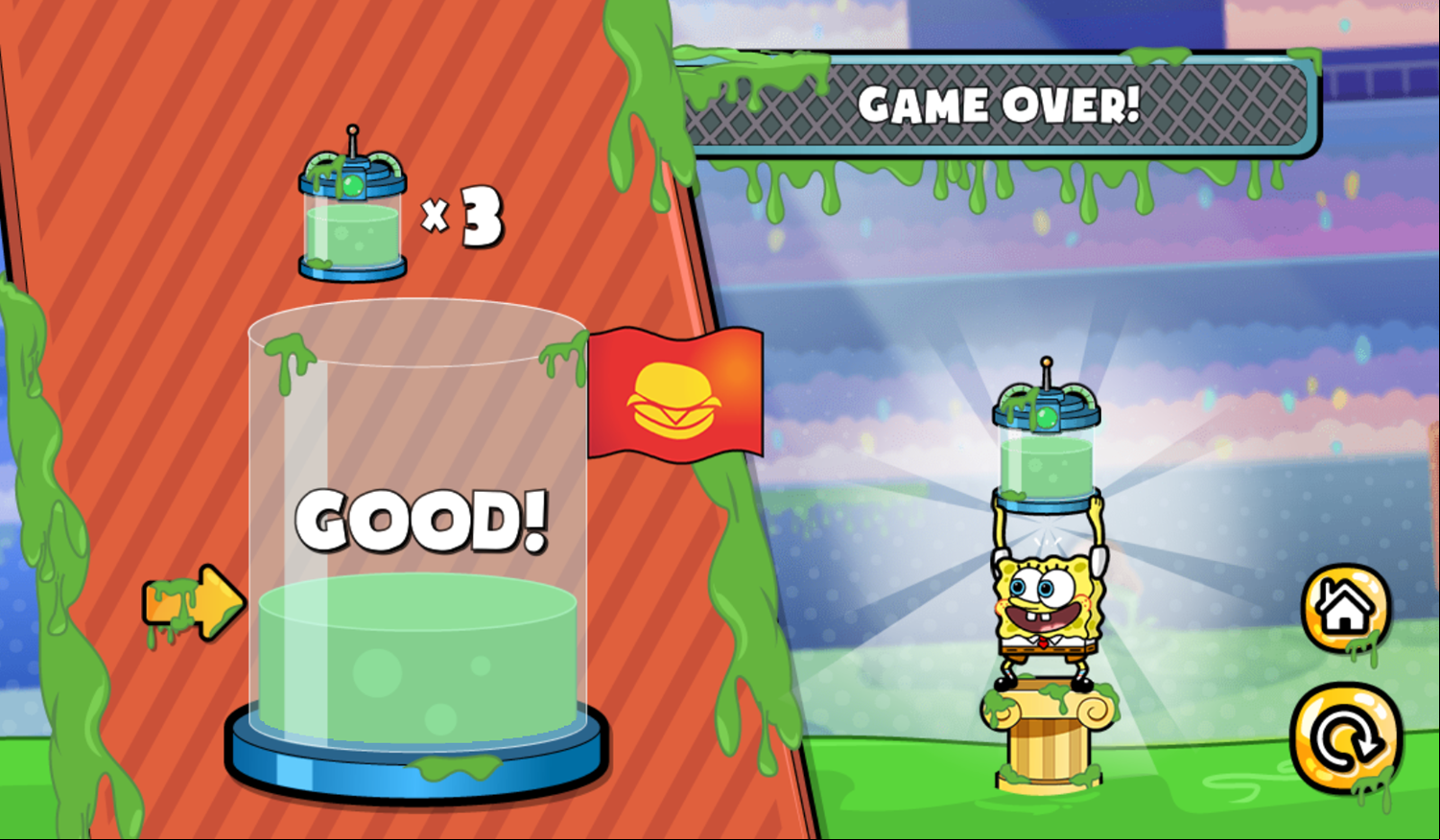 Nick Capture the Slime Game Over Screenshot.