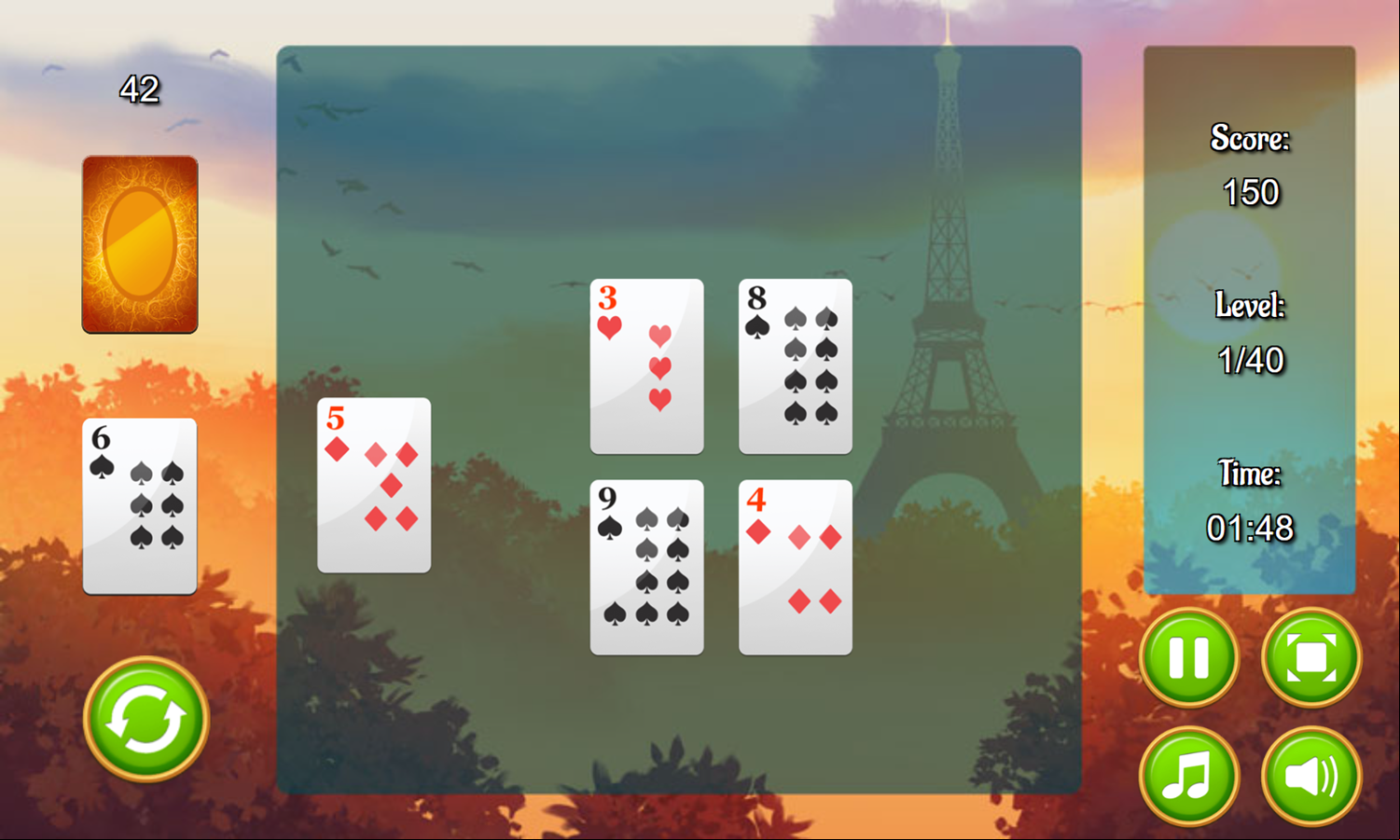 Paris Tripeaks Game Play Screenshot.