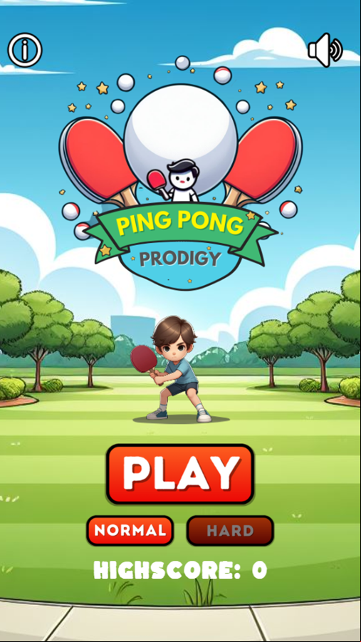 Ping Pong Prodigy Game Welcome Screen Screenshot.