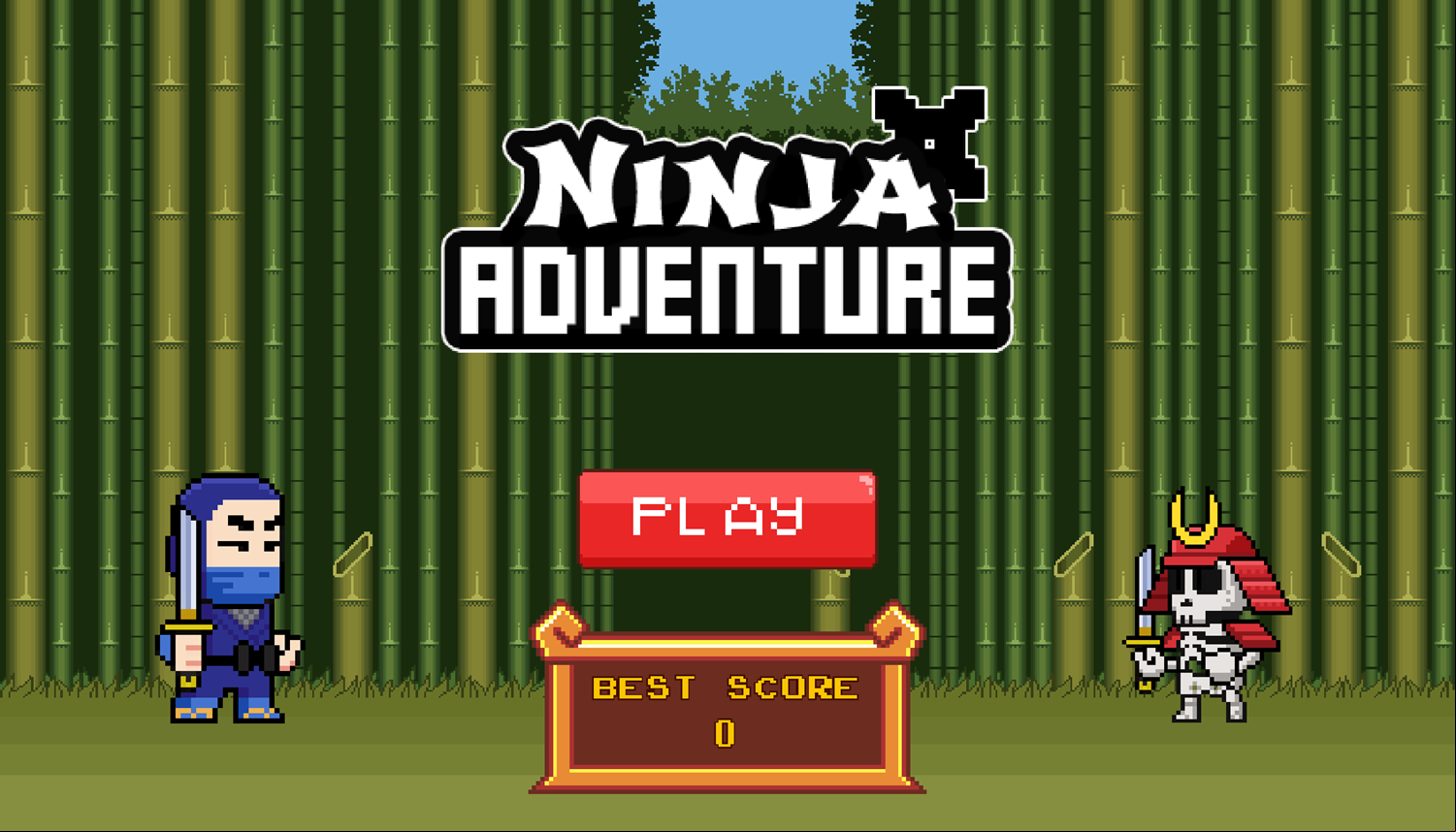 Pixel Ninja Adventure Game Welcome Screen Screenshot.