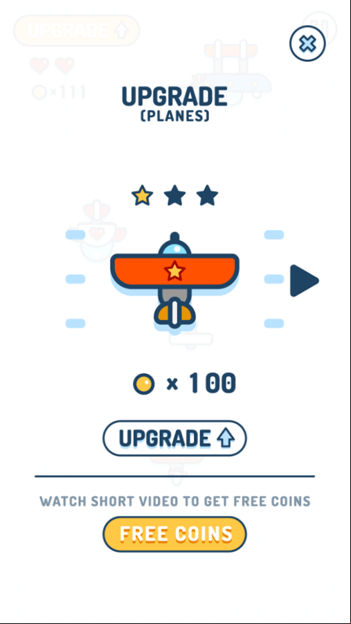 Plane Shooter Game Plane Upgrade Screen Screenshot.