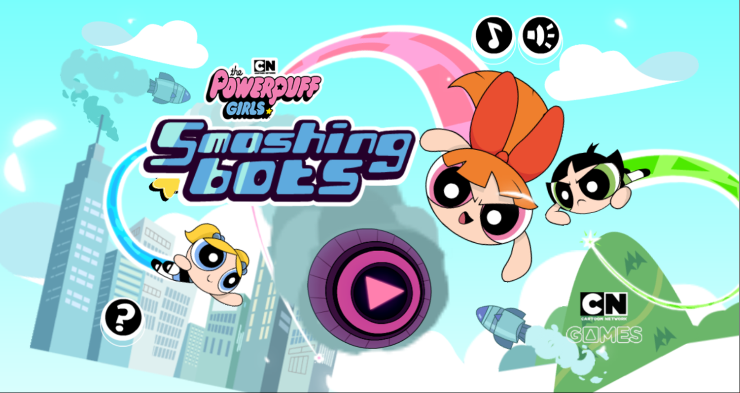 Powerpuff Girls Smashing Bots Game Welcome Screen Screenshot.