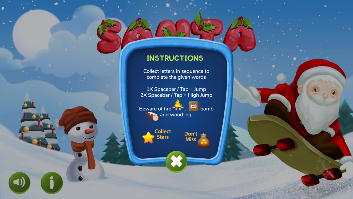 Santa The Skater Game Instructions Screenshot.
