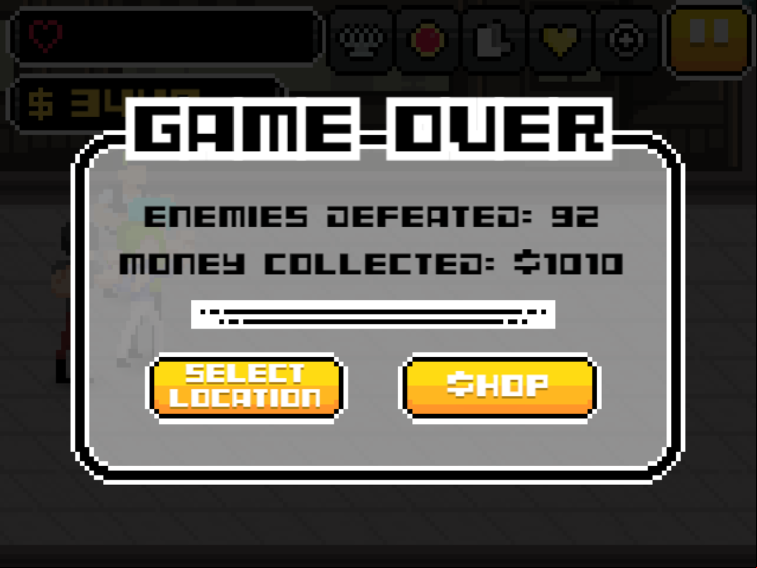 Street Fight Game Over Screen Screenshot.