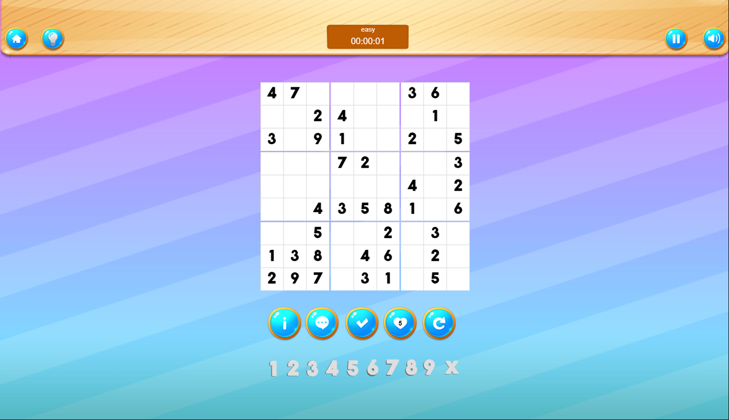 Sudoku Game Start Screenshot.