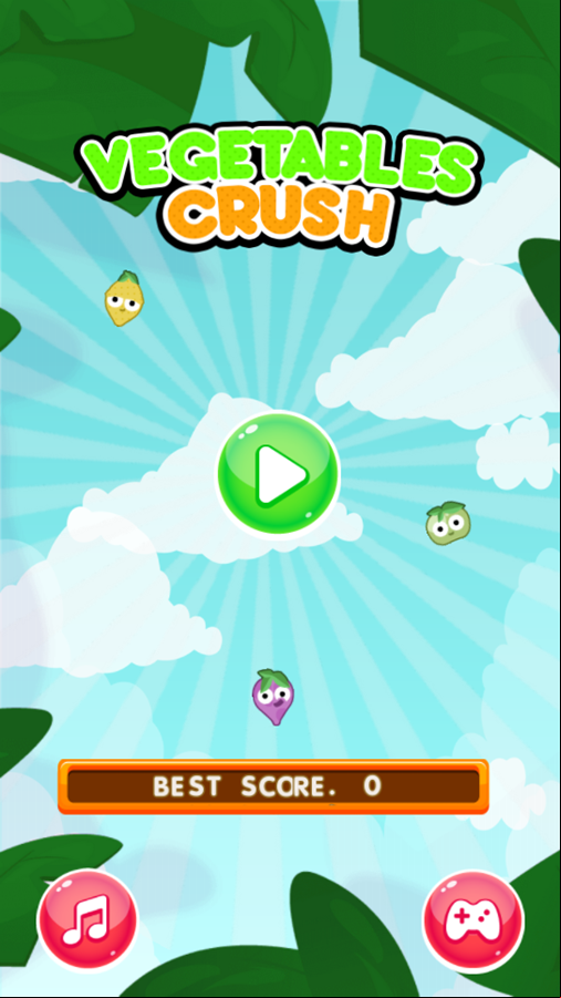 Vegetables Crush Game Welcome Screen Screenshot.