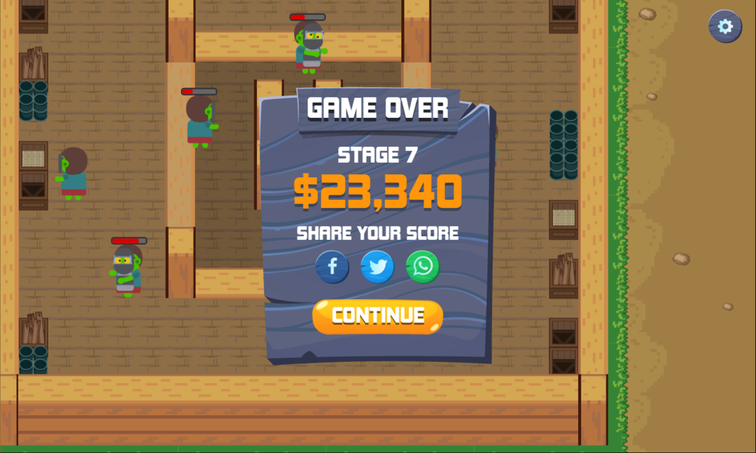 Zombie Attack Game Over Screen Screenshot.